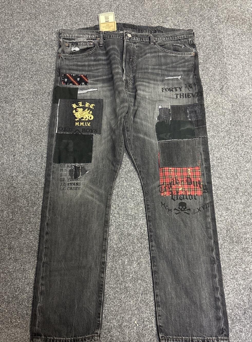 NWT Polo Ralph Lauren Sullivan Slim Washed Black Patched Sz 38/30 Jeans